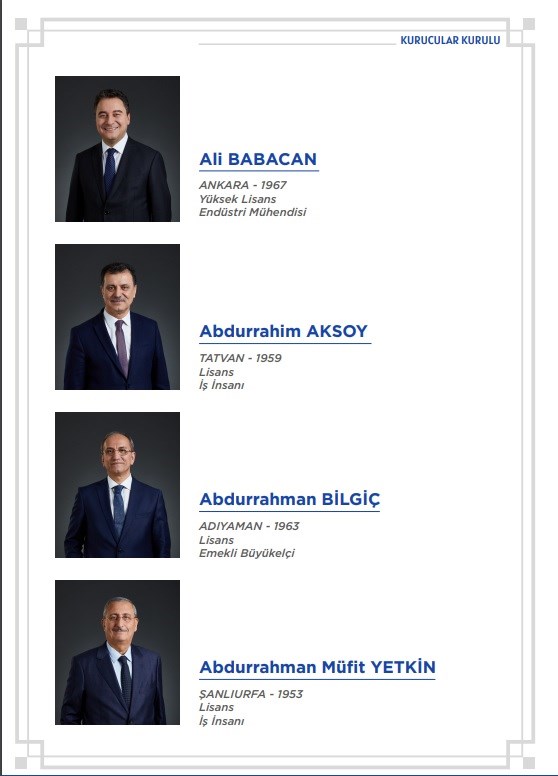 Babacan’ın partisinin kuruluş müracaatı yapıldı. İsminin Demokrasi ve Atılım Partisi (DEVA) olduğu söylenen partinin kurucular kurulunda, AKP'den istifa eden Mustafa Yeneroğlu ve Sadullah Ergin de yer aldı. 2 Bitlisli de listede yer aldı.