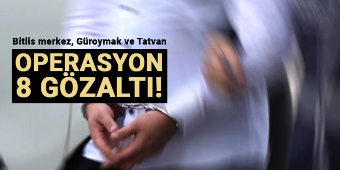 Bitlis merkez, Tatvan ve Güroymak ilçelerinde 8 şüpheli gözaltına alındı