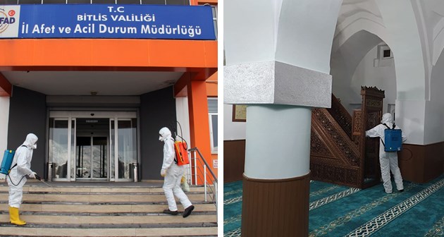 Bitlis'te toplu yaşam alanları dezenfekte ediliyor